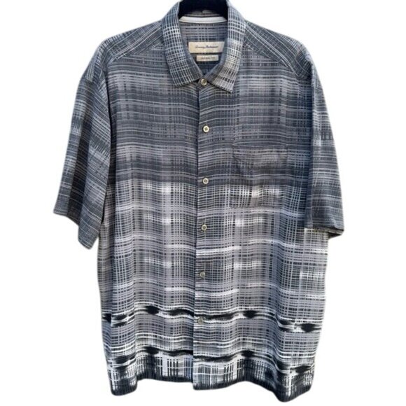 Tommy Bahama Mens Gray Plaid Short-Sleeve Shirt XL Button-Up Collared Casual - Picture 1 of 9